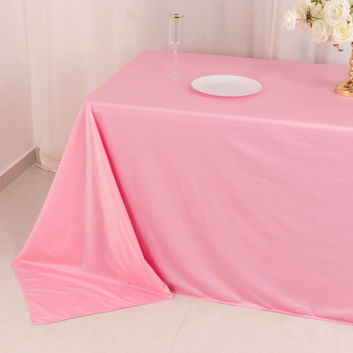 Scuba Rectangular 90"x132" Tablecloth Pink - Wrinkle Free, Stain Resistant & Seamless Table Cover