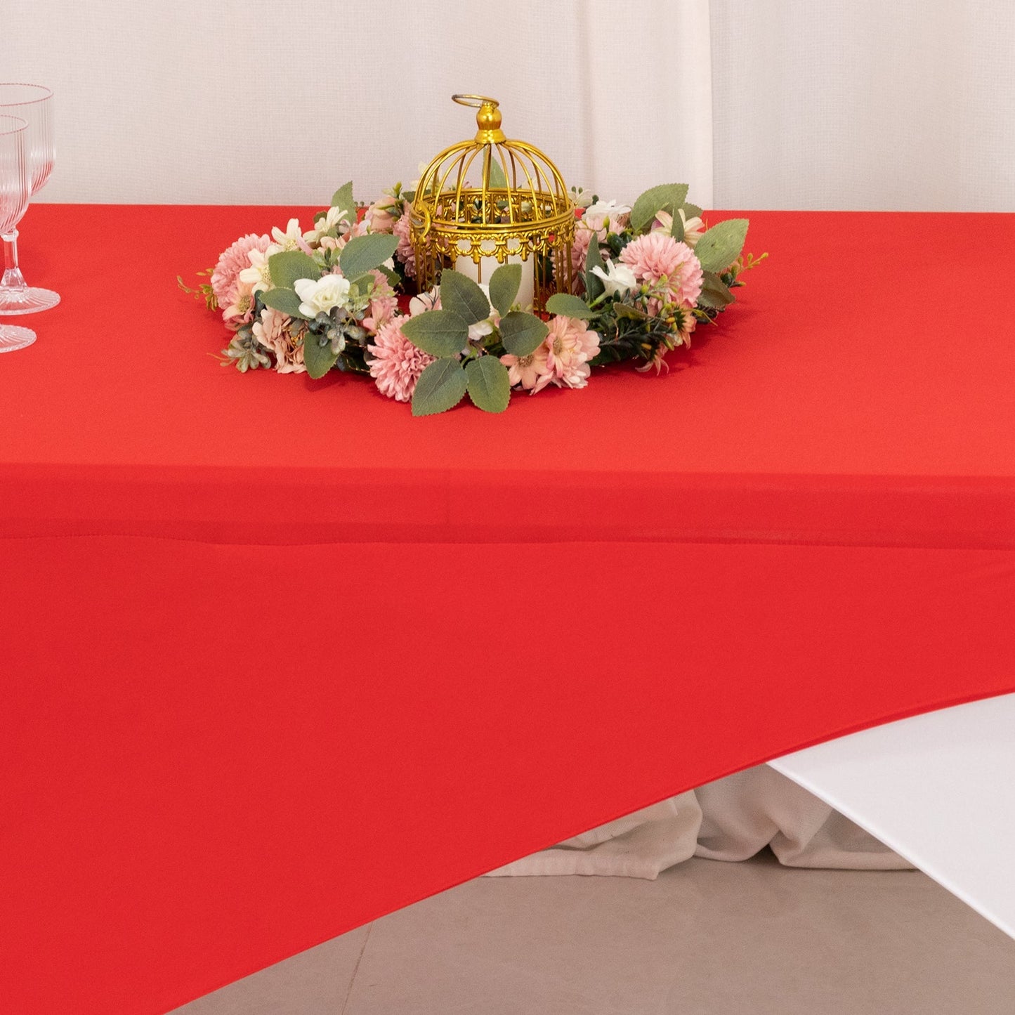 Stretch Spandex 72"x30" Rectangle Table Cover Red/White Cross Over Design - Versatile & Sleek Two-Piece Fitted Tablecloth with Elastic Foot Pockets