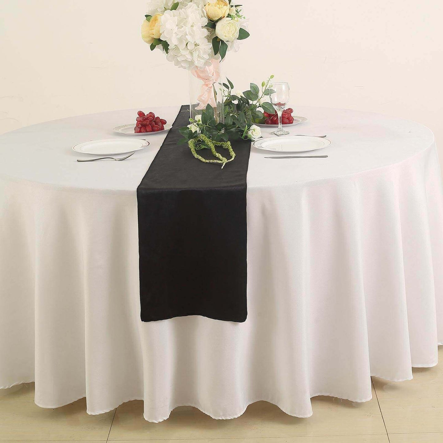 Premium Velvet 12"x108" Table Runner Black - Sheen Finish Reusable Table Decor