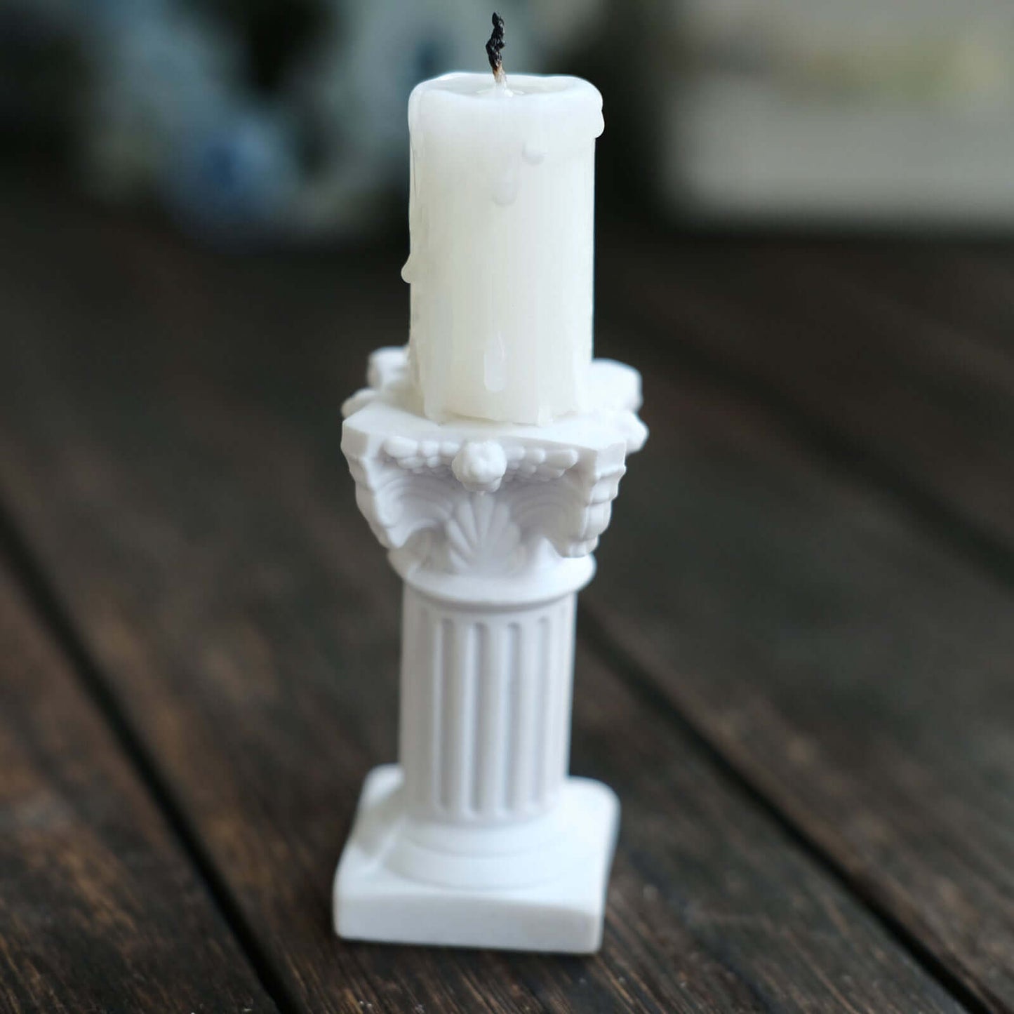 6-Pack Resin Roman Column Pillar Pedestal Candle Holders, Greek Statue Antique White Stands Sturdy Decorative Design 2.5"