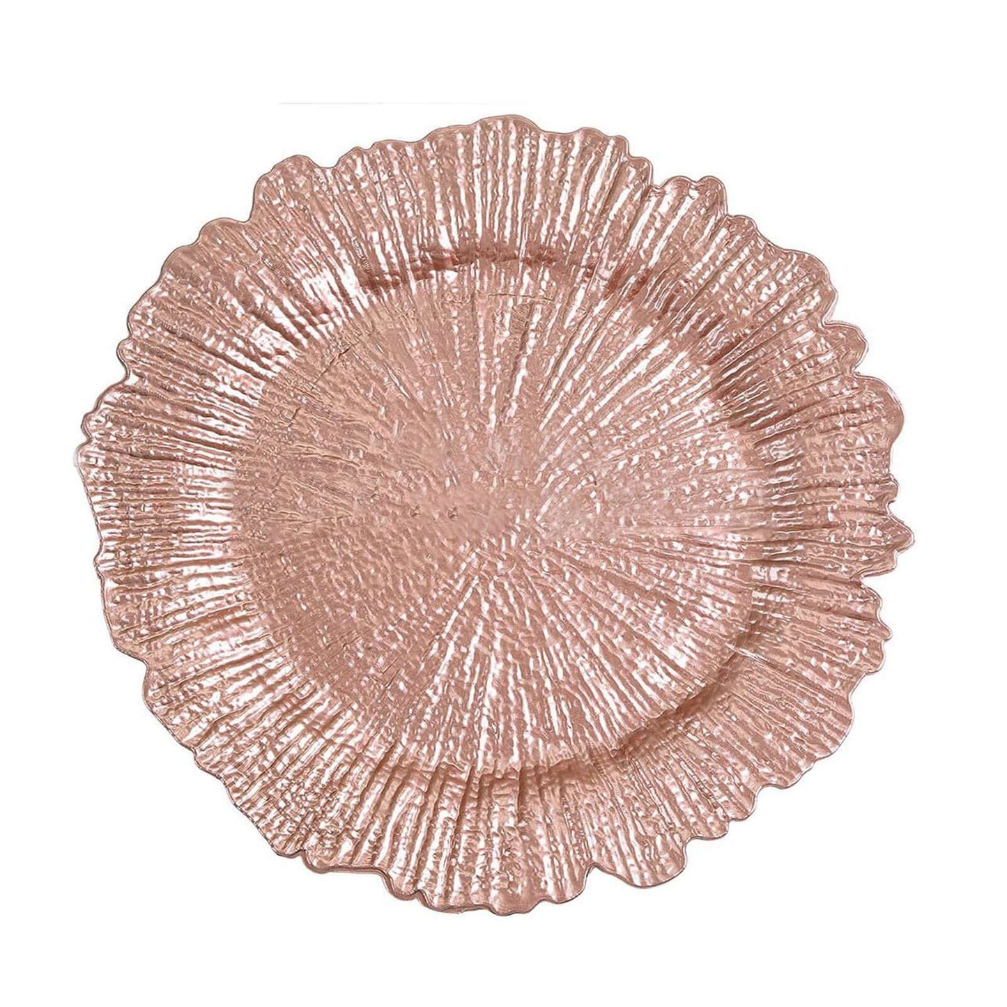 6-Pack Acrylic Plastic Round Charger Plates 13" in Rose Gold with Reef Design, Dinner Charger Tableware