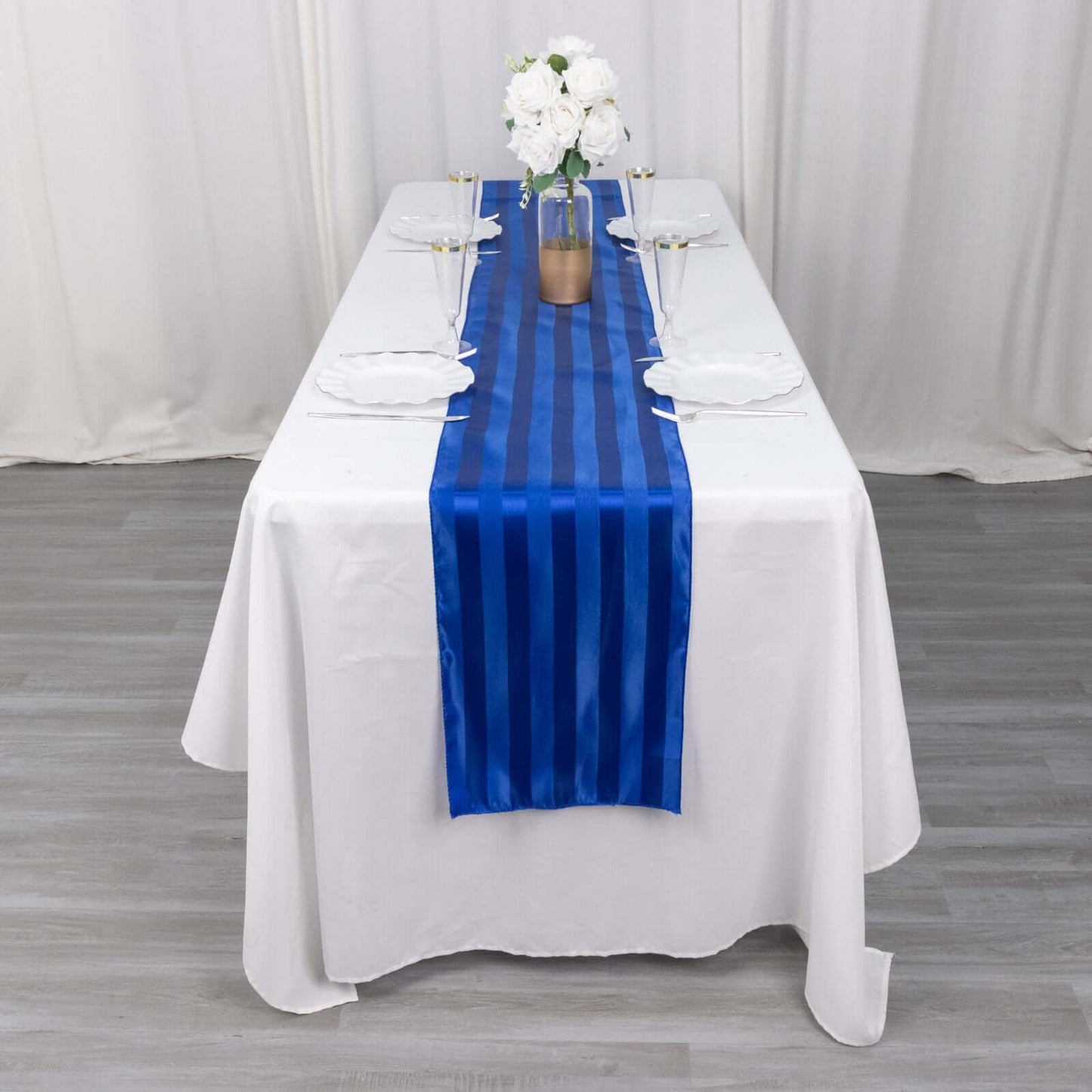 Satin 12"x108" Table Runner Royal Blue - Stripe Table Decor