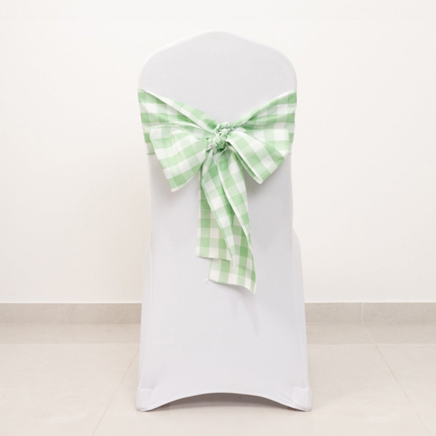 5 Pack Polyester Chair Sashes Sage Green/White Buffalo Plaid - Durable & Reusable Chair Bows 6"x108"