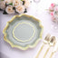 25-Pack Paper Dinner Plates in Sage Green with Gold Scallop Rim - Disposable 300GSM Party Plates 10"