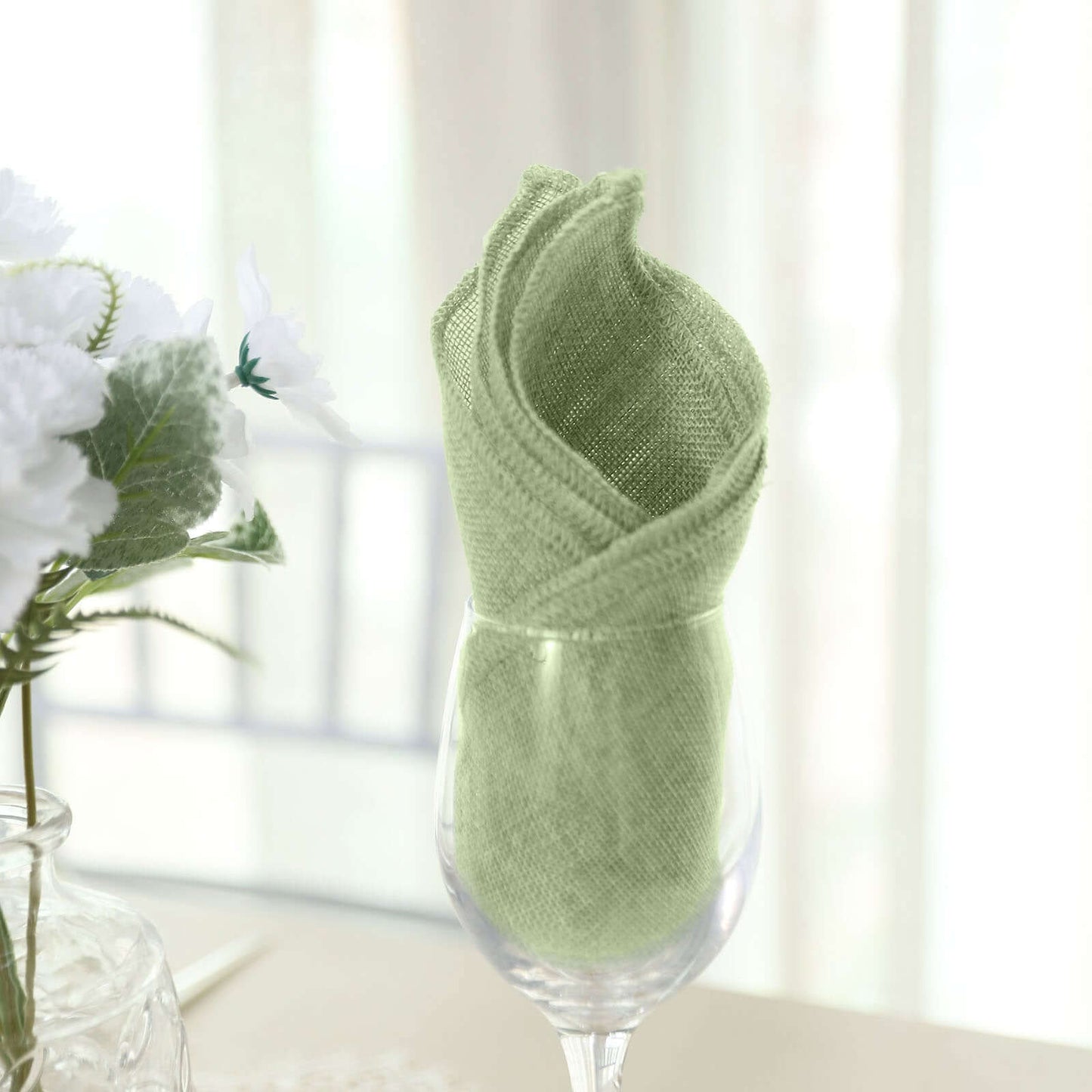 5 Pack Faux Jute 19"x19" Napkins Sage Green - Authentic Burlap Look Cloth Napkins