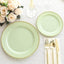 10-Pack Plastic 10" Round Dinner Plates in Sage Green with Gold Beaded Rim - Disposable Party Plates for Banquets & Festive Occasions