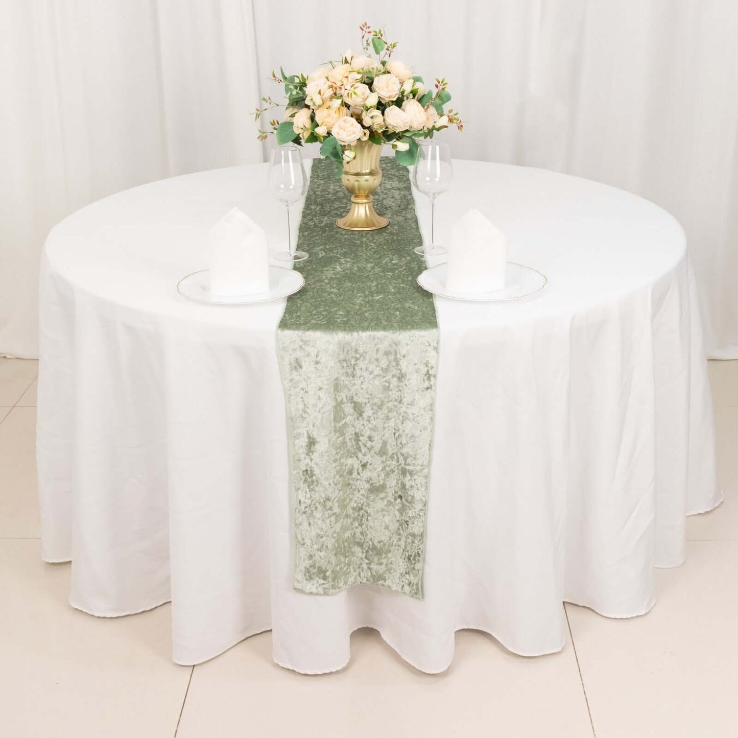 Premium Crushed Velvet 12"x108" Table Runner Sage Green - Soft & Wrinkle-Resistant Table Linen