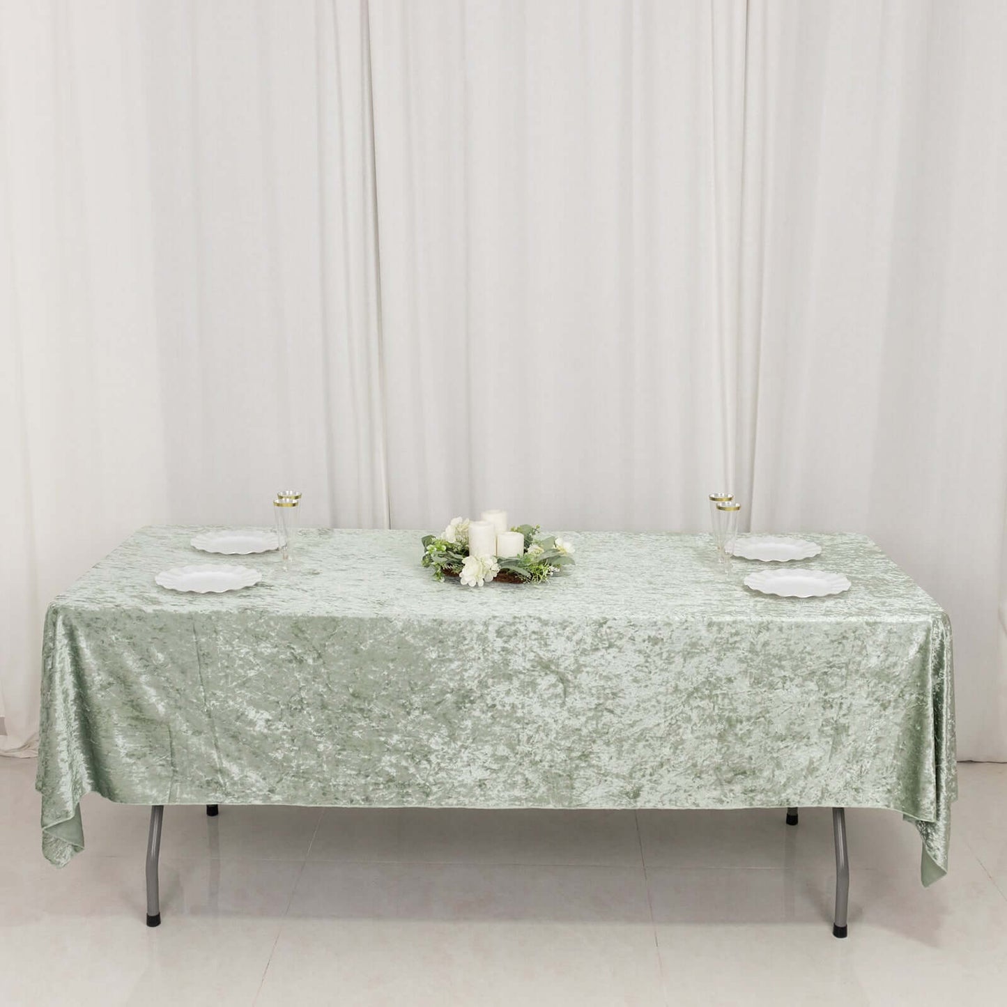 Premium Crushed Velvet 60"x102" Rectangle Tablecloth Sage Green - Reusable Soft Table Cover
