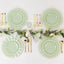 10-Pack Plastic 9" Round Dinner Plates in Sage Green Ruffled Rim with Gold Edging - Sturdy Disposable Dinnerware