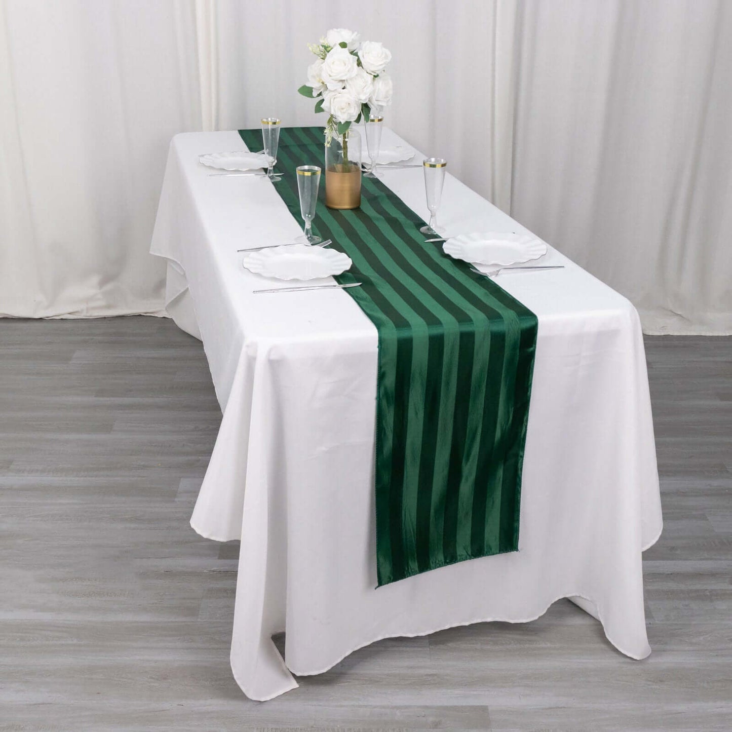 Satin 12"x108" Table Runner Hunter Emerald Green - Stripe Table Decor