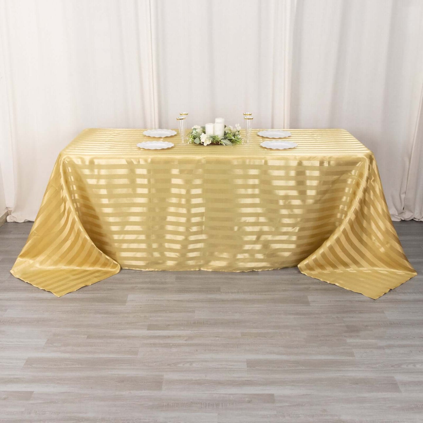 Satin Striped 90"x132" Rectangular Tablecloth Champagne - Seamless Silky Smooth Table Cover