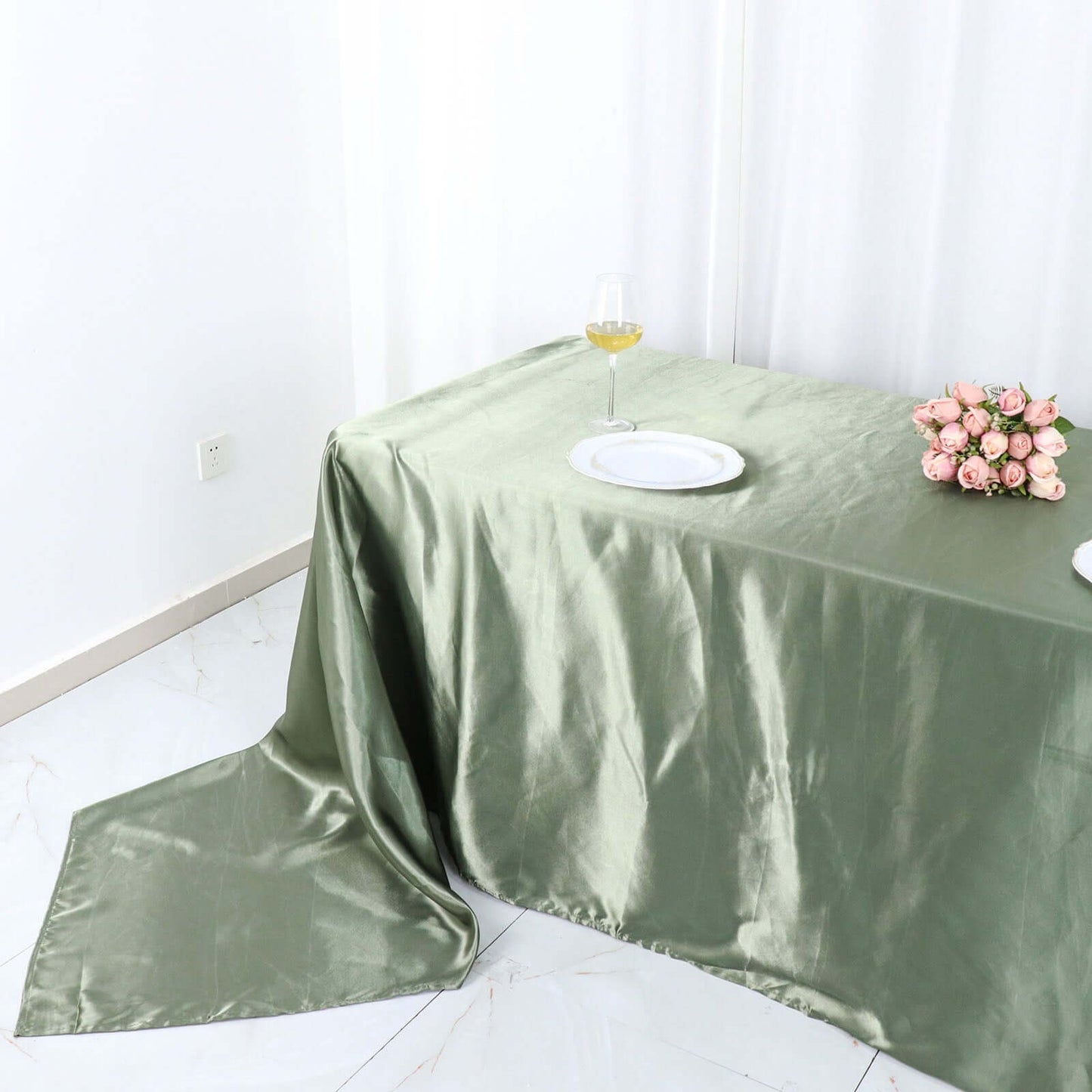 Satin Rectangular 90"x156" Tablecloth Dusty Sage Green - Seamless Table Cover