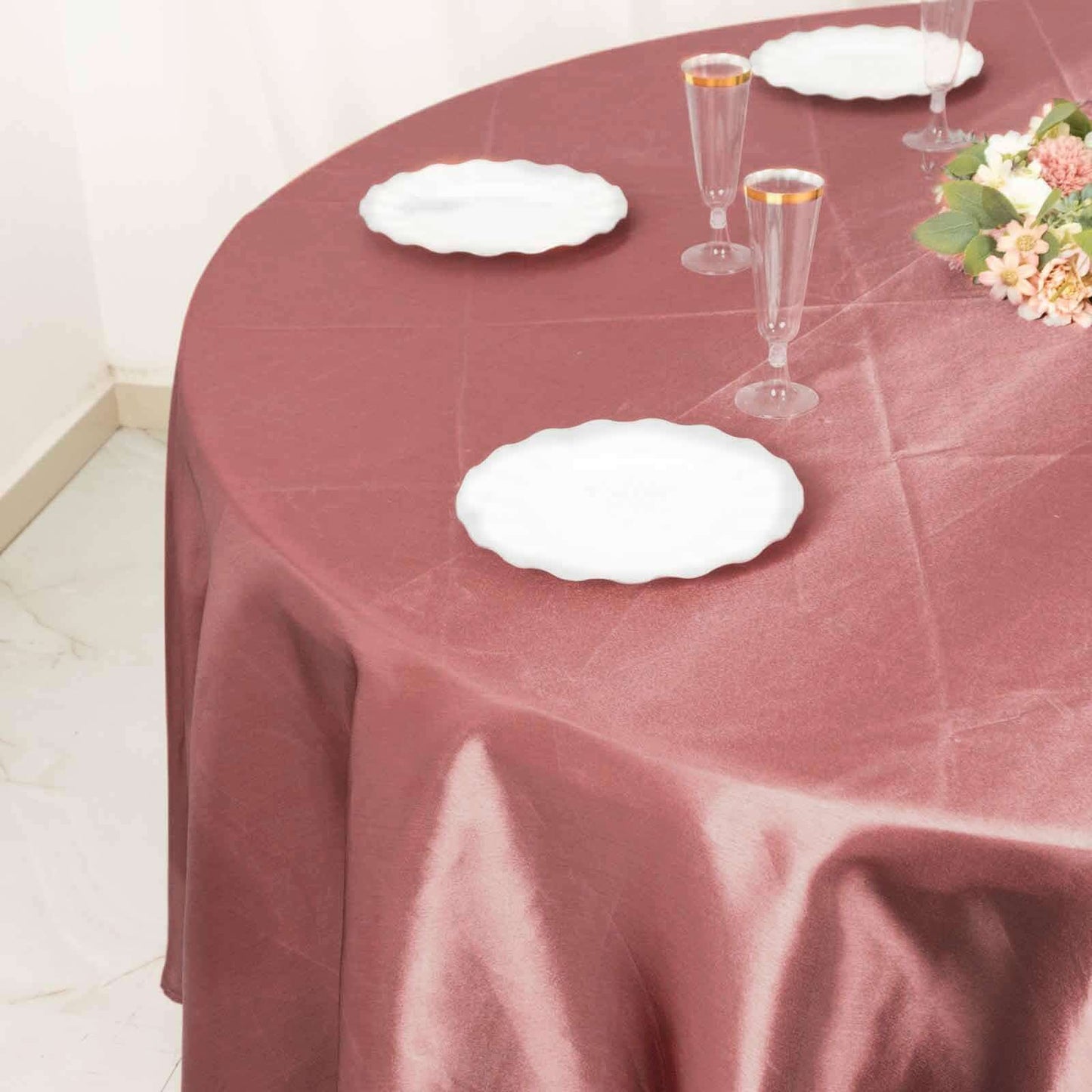 Satin 108" Round Tablecloth Cinnamon Rose - Smooth and Lustrous Table Cover