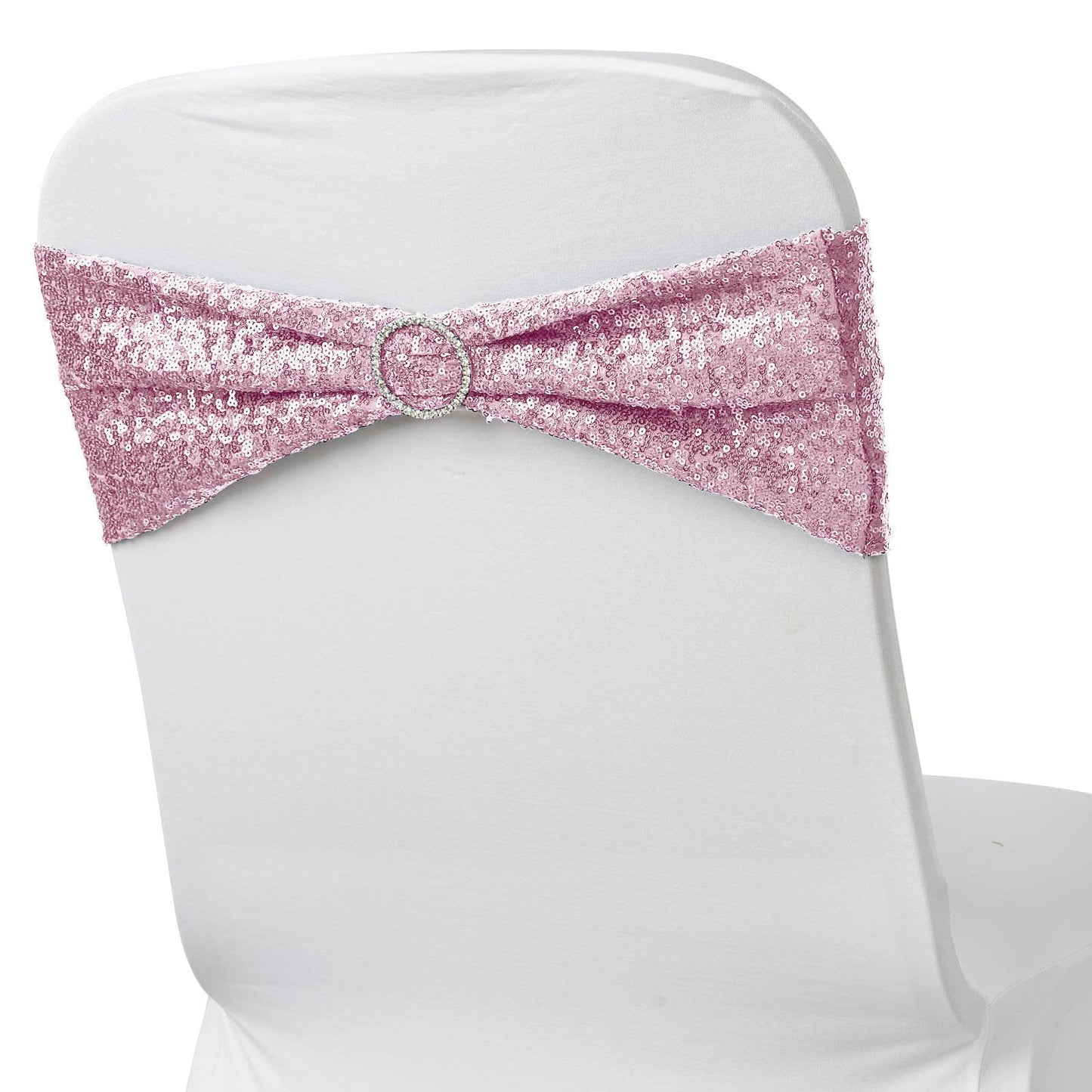 5 Pack Sequin Spandex Chair Sashes Rose Gold - Stretch Chair Bands 6"x15"