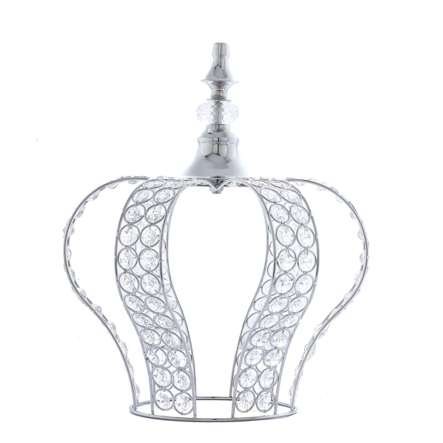 Crystal-Bead Royal Crown Cake Topper Metallic Silver - Dazzling Cake Centerpiece Decor for Luxurious Birthdays Receptions & Romantic Celebrations 14"