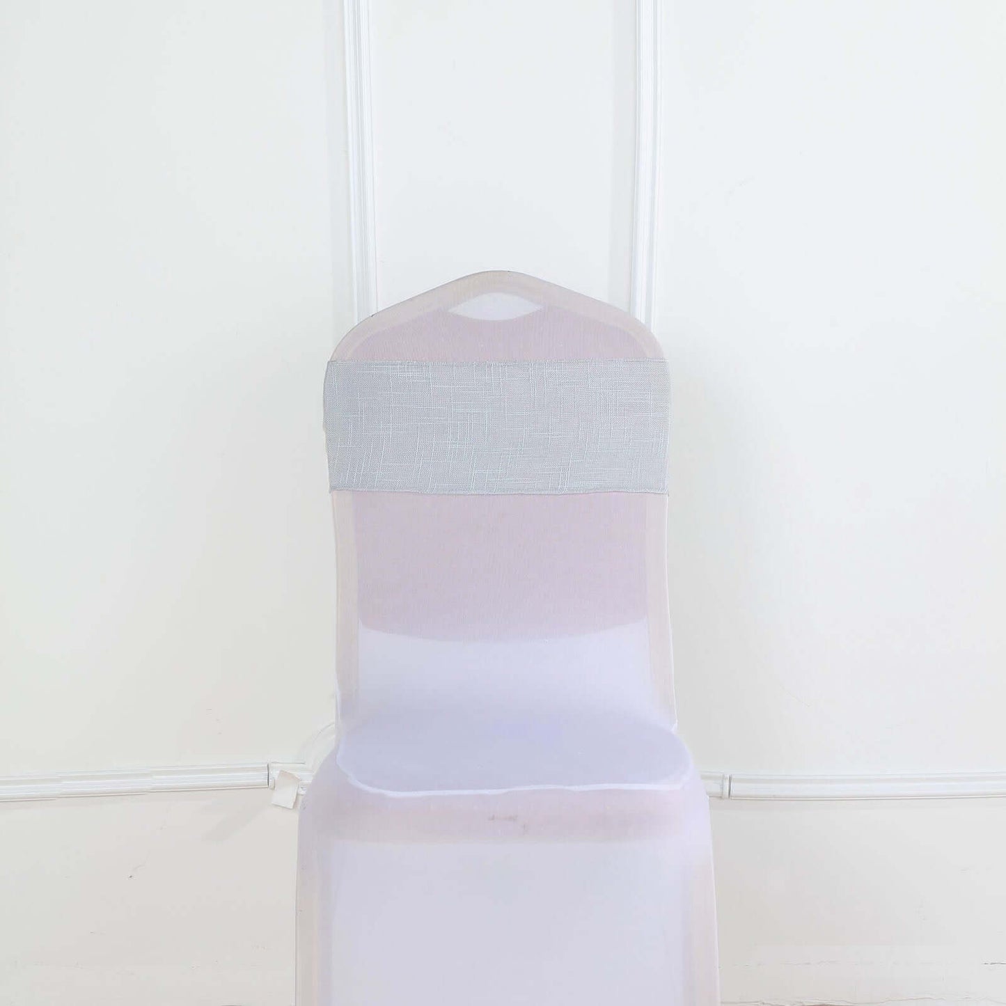 5 Pack Linen Chair Sashes 6"x108" Slubby Textured Silver - Durable Wrinkle-Resistant Decor for Weddings & Gatherings