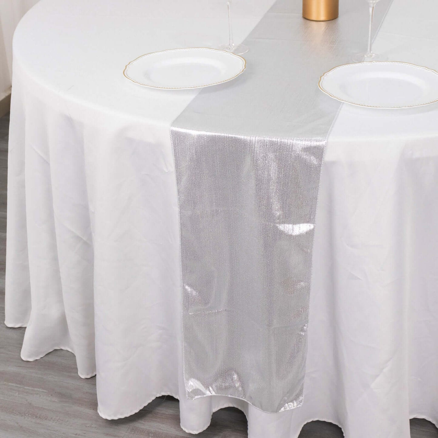 Polyester 12"x108" Table Runner Silver Shimmer Sequin Dots - Wrinkle-Free Finish Table Linen