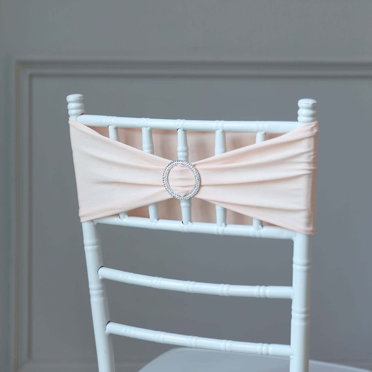 5 Pack Stretch Spandex Chair Sashes Blush - Reusable Chair Bands with Silver Diamond Ring Slide Buckle 5"x14"