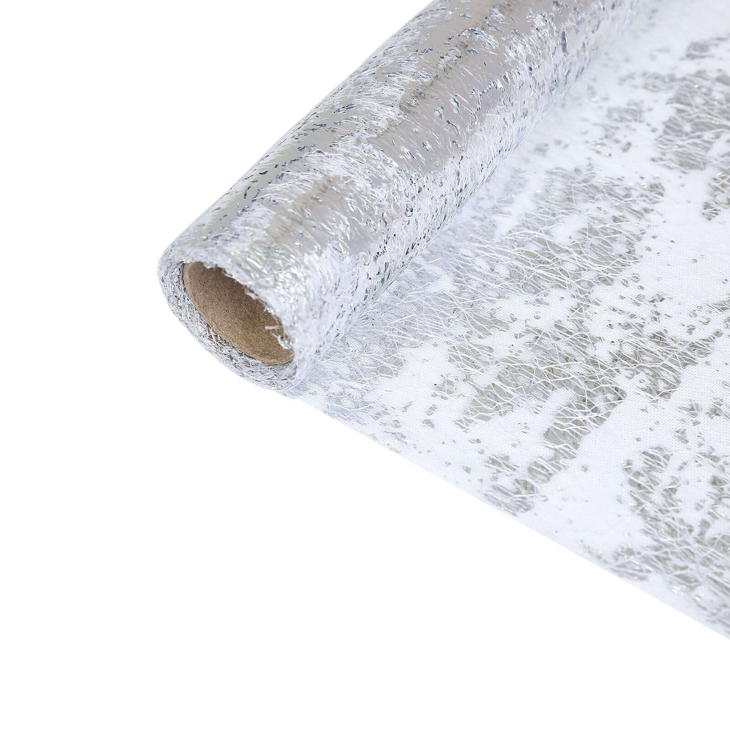 Mesh Polyester 108" Table Runner Roll Metallic Silver - Distressed Foil Look Disposable Table Decor