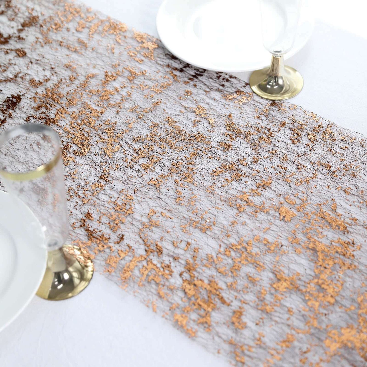 Mesh Polyester 108" Table Runner Roll Metallic Bronze - Distressed Foil Look Disposable Table Decor