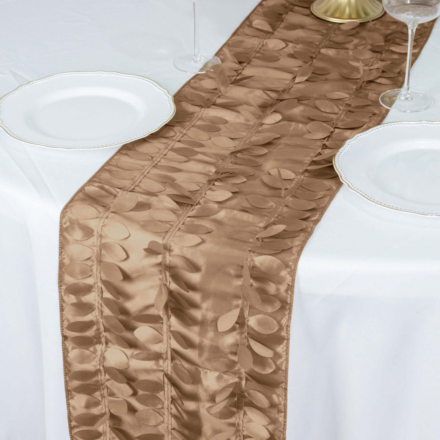 Taffeta Fabric 12"x108" Table Runner Taupe - 3D Leaf Petal Design