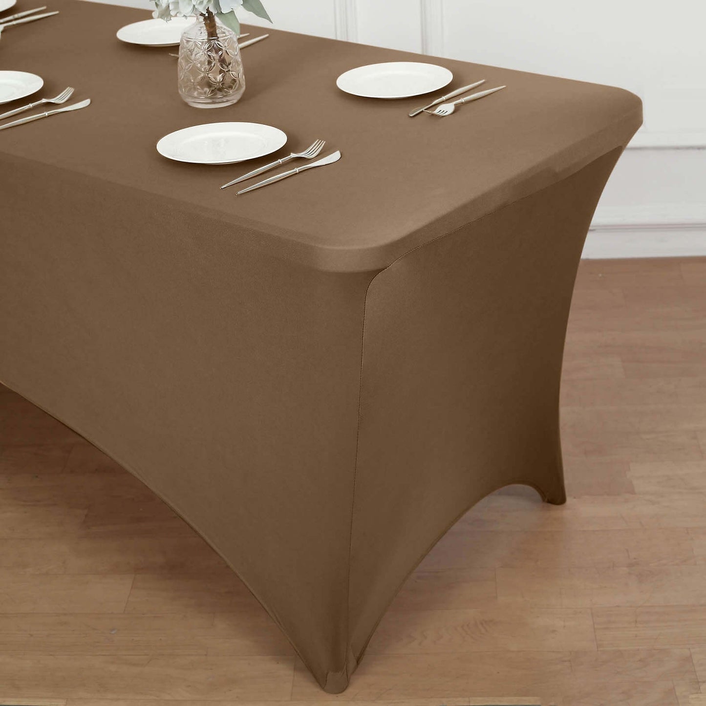 Stretch Spandex 6ft Rectangle Tablecloth Taupe - Durable Form-Fitting Table Cover