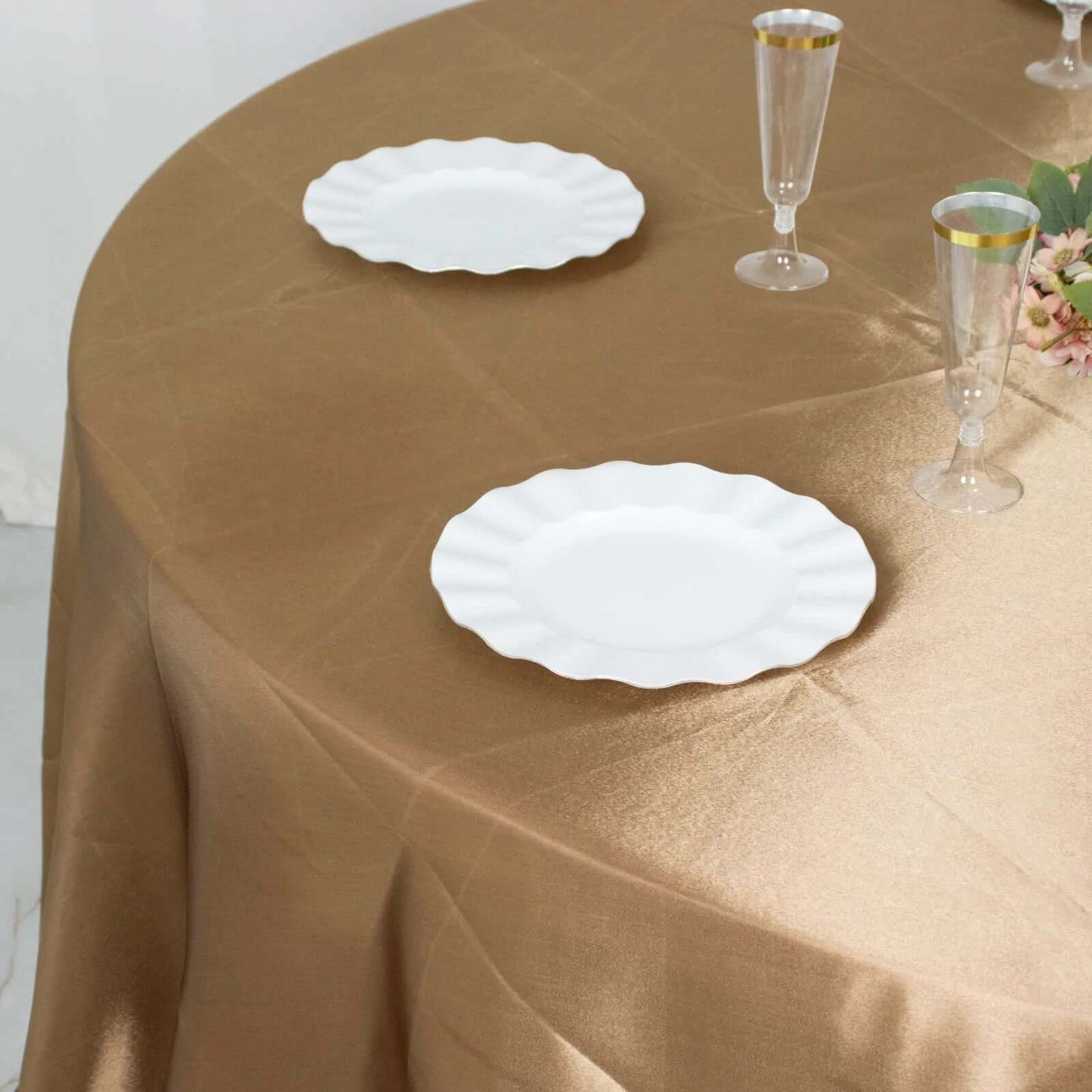 Satin 120" Round Tablecloth Taupe - Stylish Seamless Table Cover