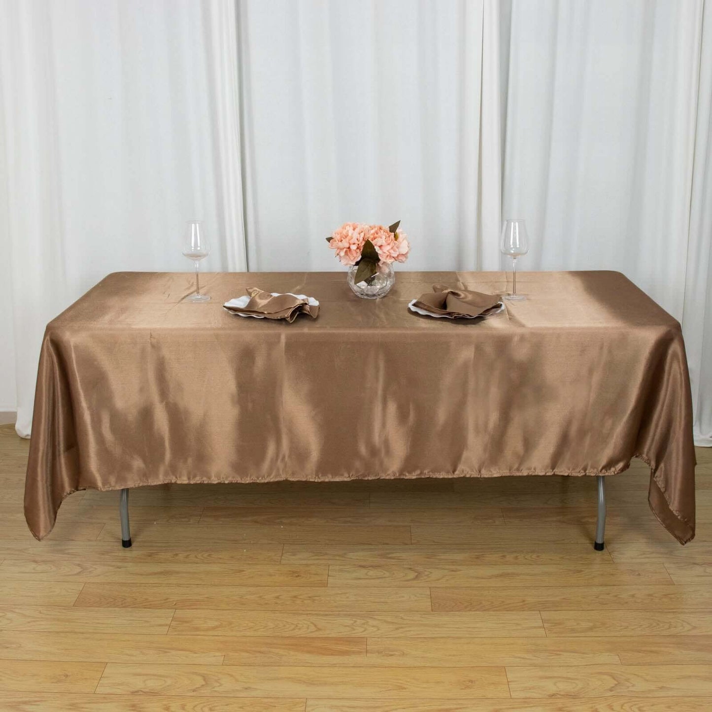 Satin Rectangular 60"x102" Tablecloth Taupe - Smooth and Lustrous Table Cover
