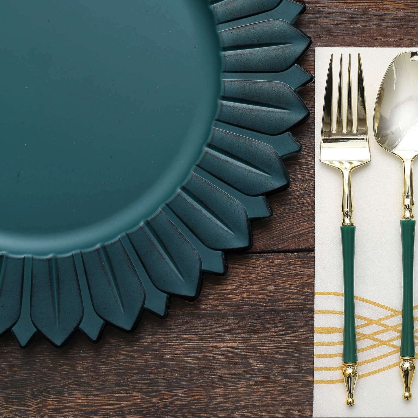 6-Pack Plastic Round Charger Plates 13" in Teal with Sunflower Rim, Matte Finish Disposable Dinner Charger Tableware