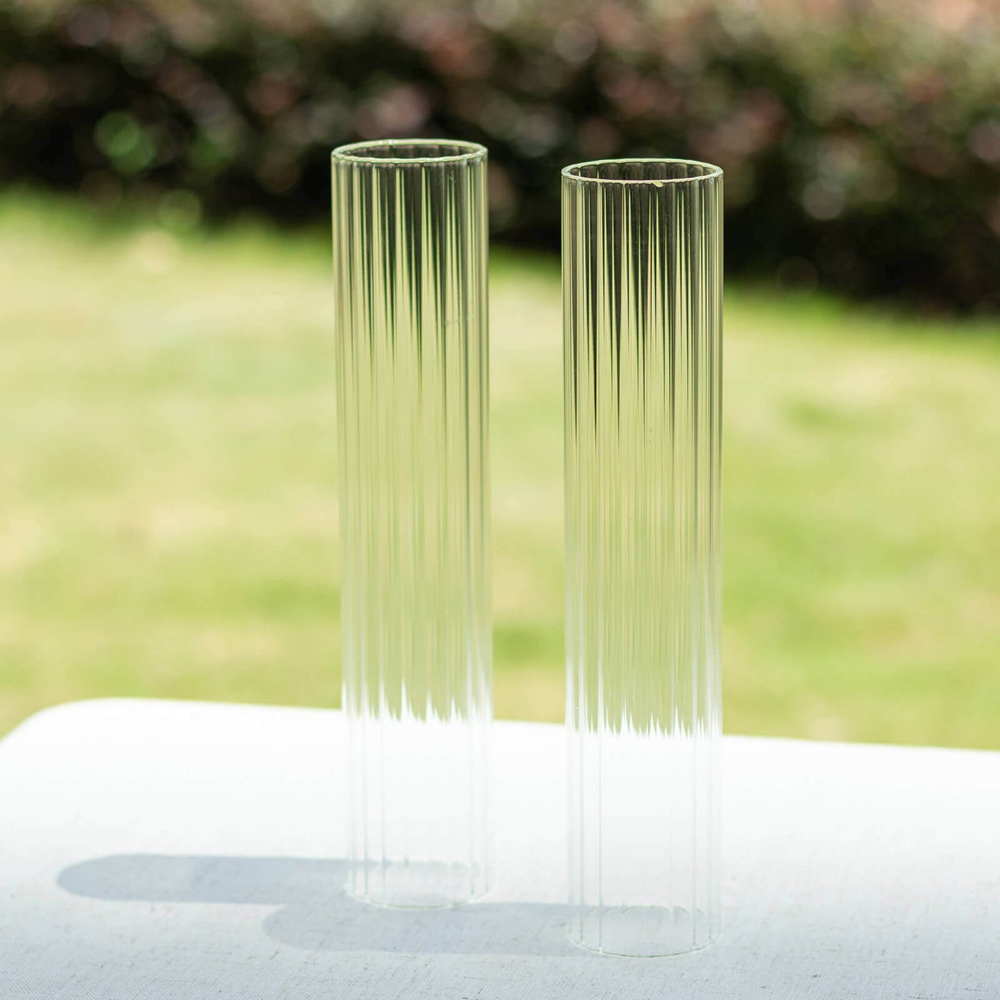 2-Pack Clear Ribbed Glass Hurricane Shades Open End Design - Stylish Candelabra Pillar Candle Holder Table Centerpiece 10"