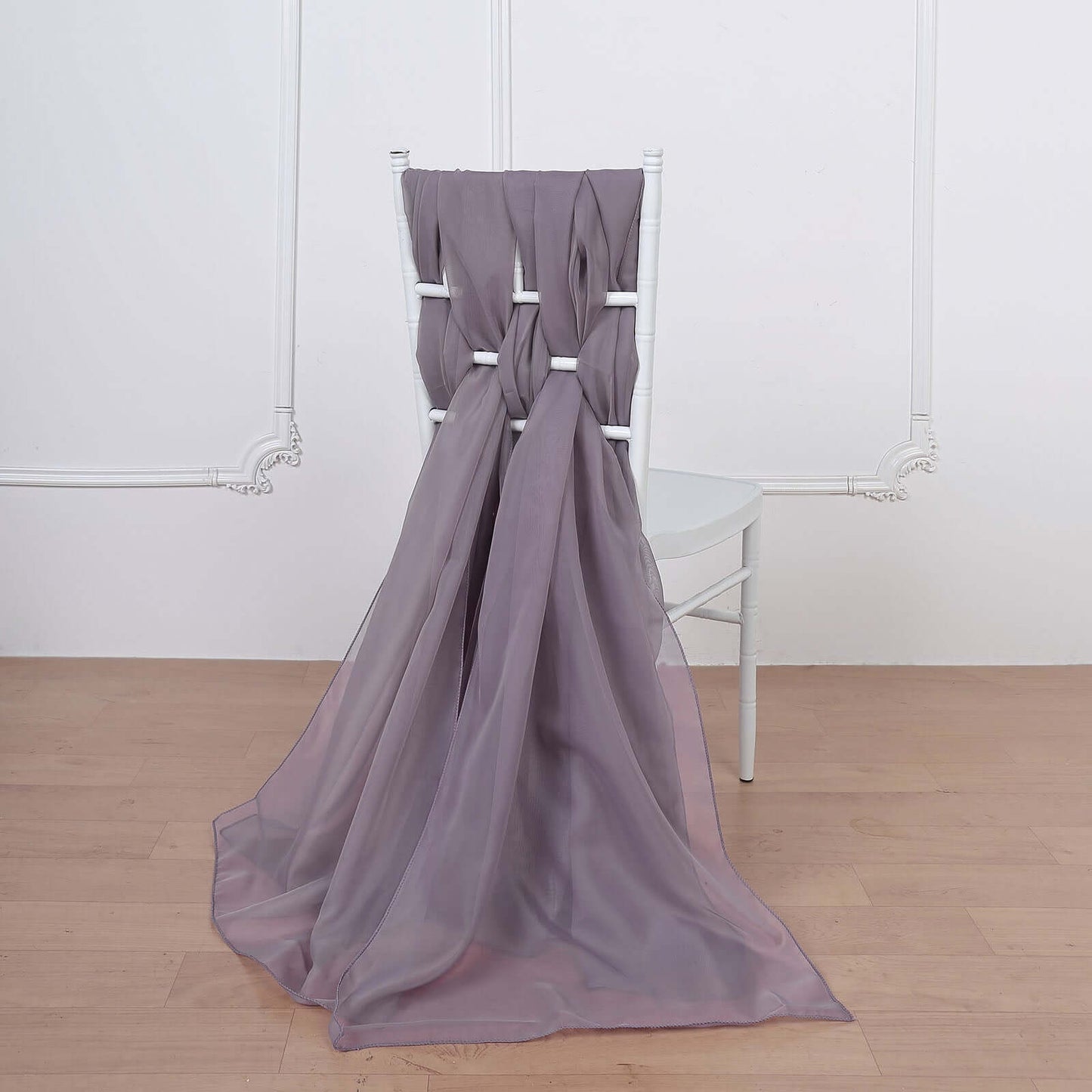 5 Pack Chiffon Chair Sashes Violet Amethyst - Soft & Lightweight Designer Chair Bows 22"x78"