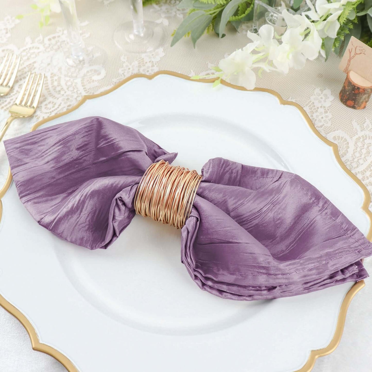 5 Pack Taffeta 20"x20" Napkins Violet Amethyst - Accordion Crinkle Dinner Napkins