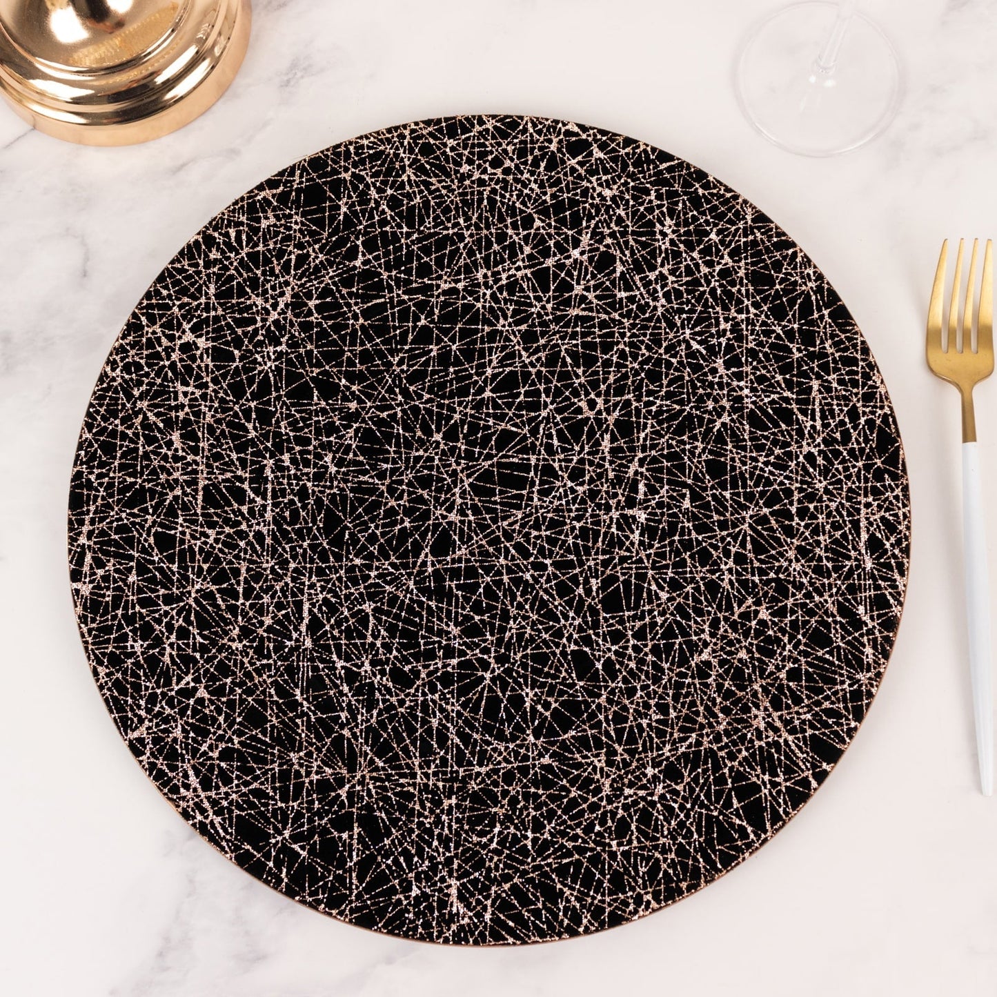 6-Pack Acrylic Round Charger Plates 13" in Black with Gold Glitter Abstract Lines Pattern, Decorative Dinner Party Charger Tableware