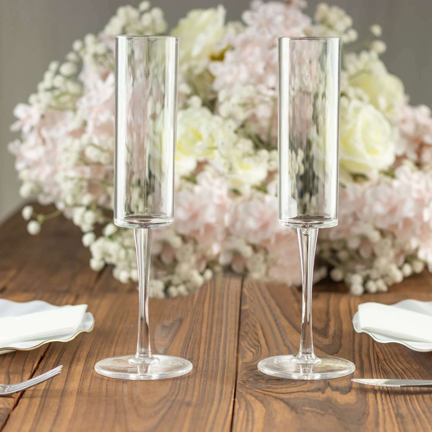 6-Pack Plastic Wine Mimosa Goblets Clear Cylindrical Shape - Reusable Champagne Flute Glasses 9.5" Tall 6oz