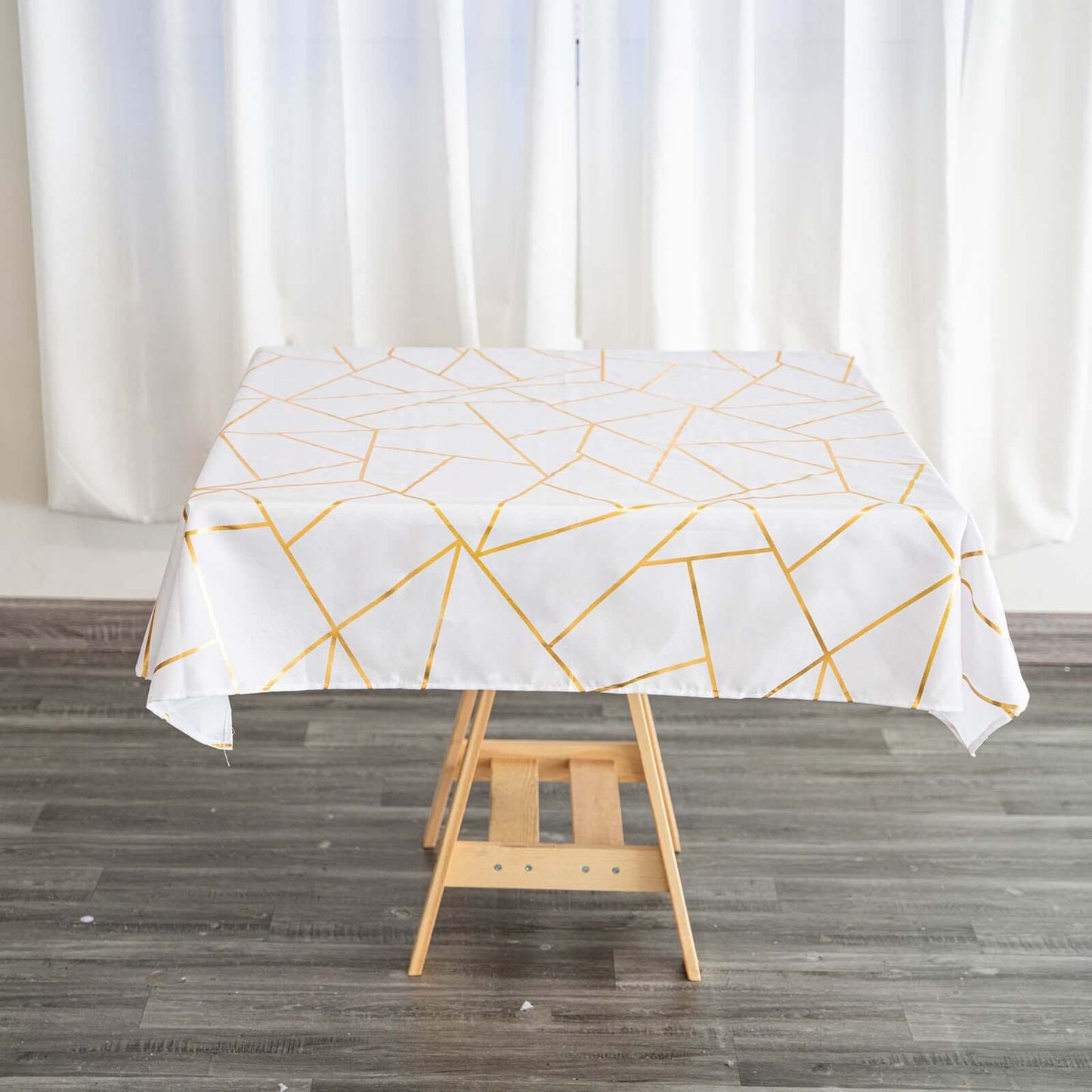 Polyester 54"x54" Square Tablecloth White with Gold Foil Geometric Pattern - Wrinkle-Resistant & Durable for Stylish Settings