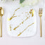 10-Pack Plastic 8" Square Dessert Plates in White with Gold Marble Design - Disposable Appetizer Salad Party Plates for Weddings, Banquets & Special Events