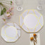 10-Pack Plastic 10" Octagon Dinner Plates in White - Modern Disposable Party Plates with Gold Geometric Design for Special Occasions & Celebrations