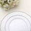 10-Pack Plastic 10" Round Dinner Plates in White with Silver Beaded Rim - Disposable Party Plates for Banquets & Festive Occasions