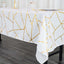 Polyester 60"x102" Rectangle Tablecloth White with Gold Foil Geometric Pattern - Wrinkle-Resistant and Durable Table Cover for Weddings & Events