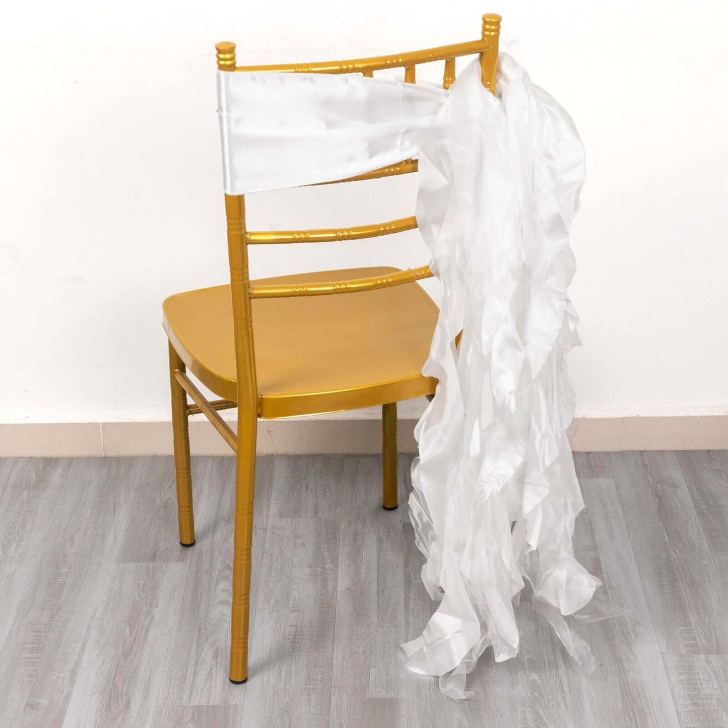 5 Pack Chiffon Satin Chair Sashes White - Easy to Install Lustrous Ruffled Curly Willow Wedding Chair Decorations