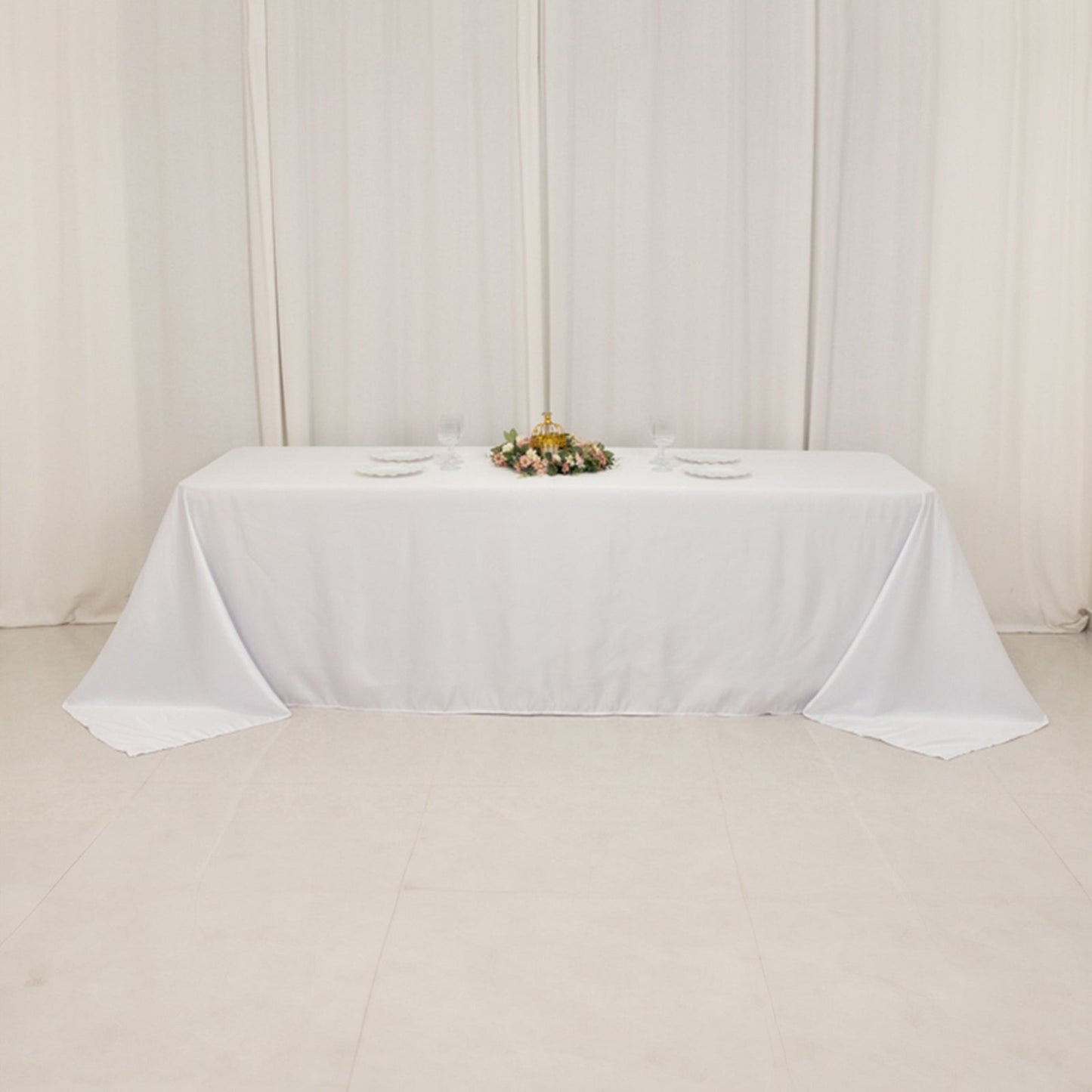 Lamour Satin 90"x156" Rectangle Tablecloth White - Luxurious, Soft Seamless Table Cover for Stylish Settings