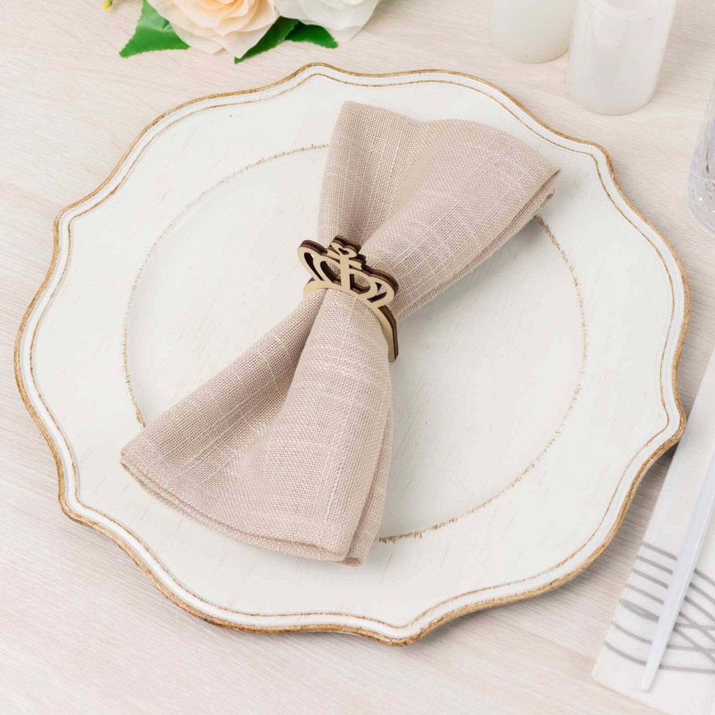 10 Pack Natural Wooden Princess Crown Farmhouse Napkin Holders, 3" Boho Rustic Napkin Rings