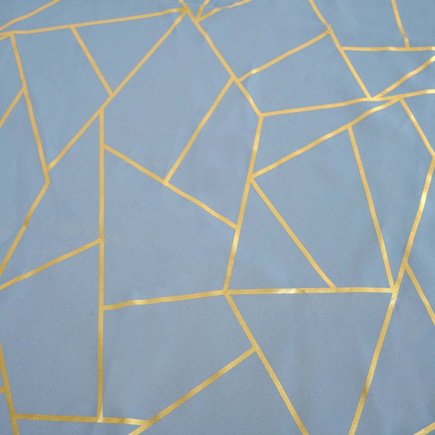 Polyester 120" Round Tablecloth Dusty Blue with Gold Foil Geometric Pattern Wrinkle-Resistant Seamless Table Cover