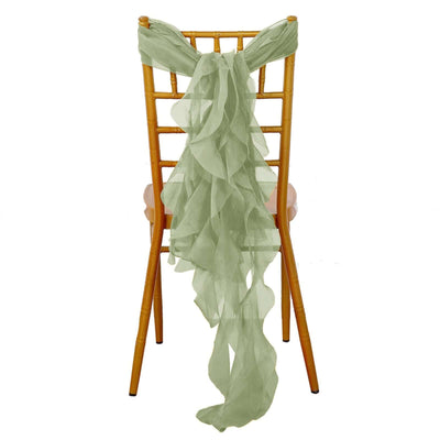 Chiffon Chair Sash with Curly Design Dusty Sage Green - Stylish Chair Decorations - Chair Sashes