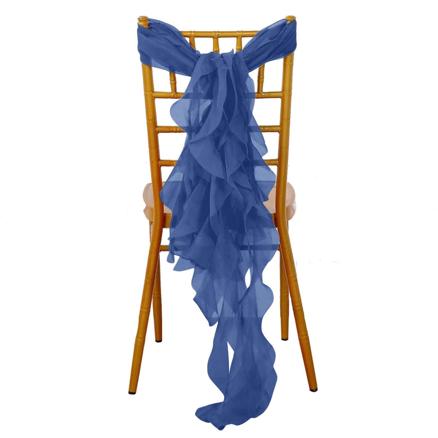 Chiffon Chair Sash with Curly Design Navy Blue - Stylish Chair Decorations