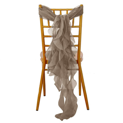 Chiffon Chair Sash with Curly Design Taupe - Stylish Chair Decorations - Chair Sashes