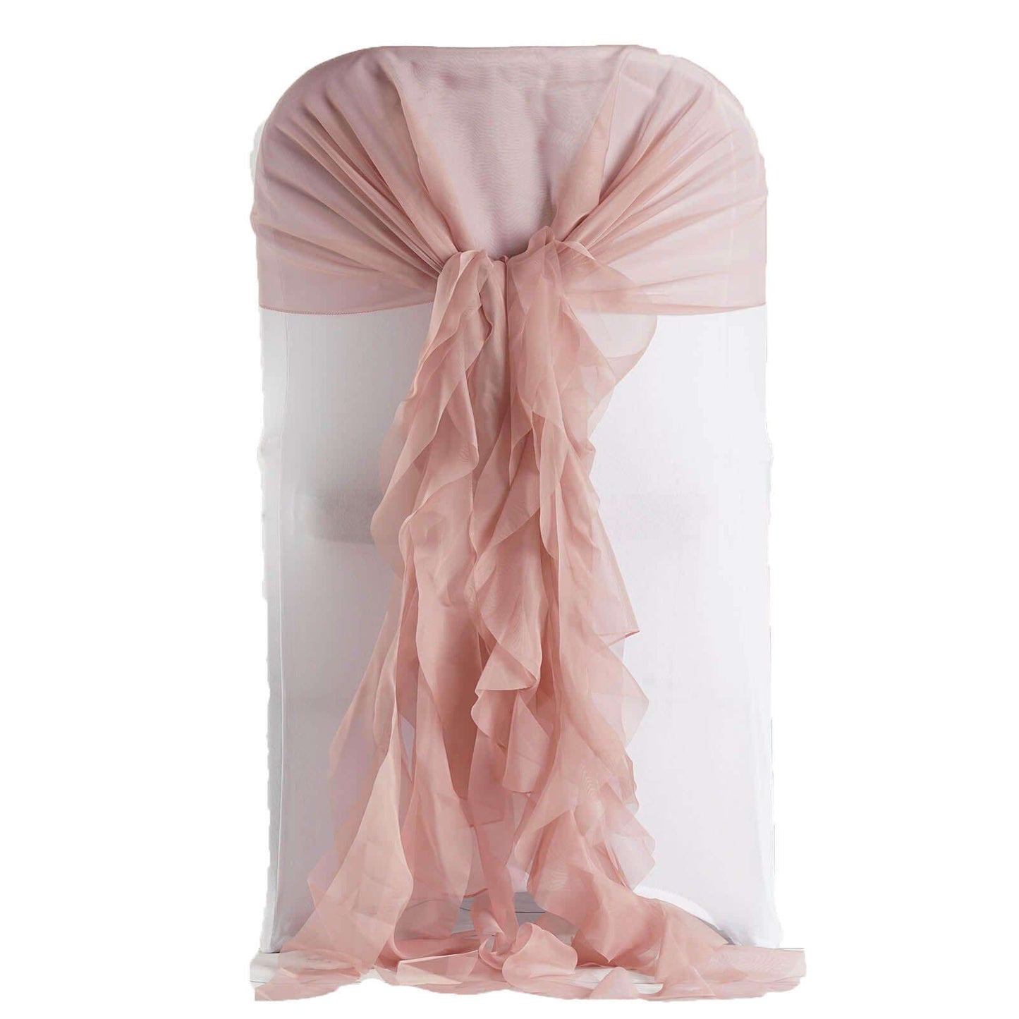 1 Set Chiffon Hoods Chair Sashes with Willow Ruffles Design Dusty Rose - Stylish Chair Bow Decor