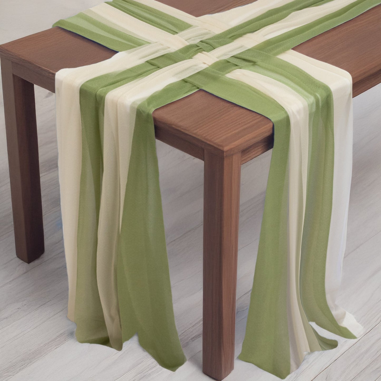 20-Pack 9ft Sheer Table Runners â€“ Dusty Sage Green/Beige Shimmer Sheer Drapes, Wrinkle-Free