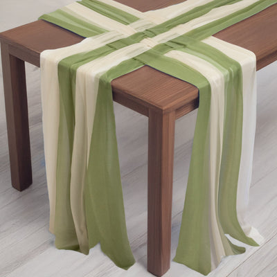 20-Pack 9ft Sheer Table Runners â€“ Dusty Sage Green/Beige Shimmer Sheer Drapes, Wrinkle-Free