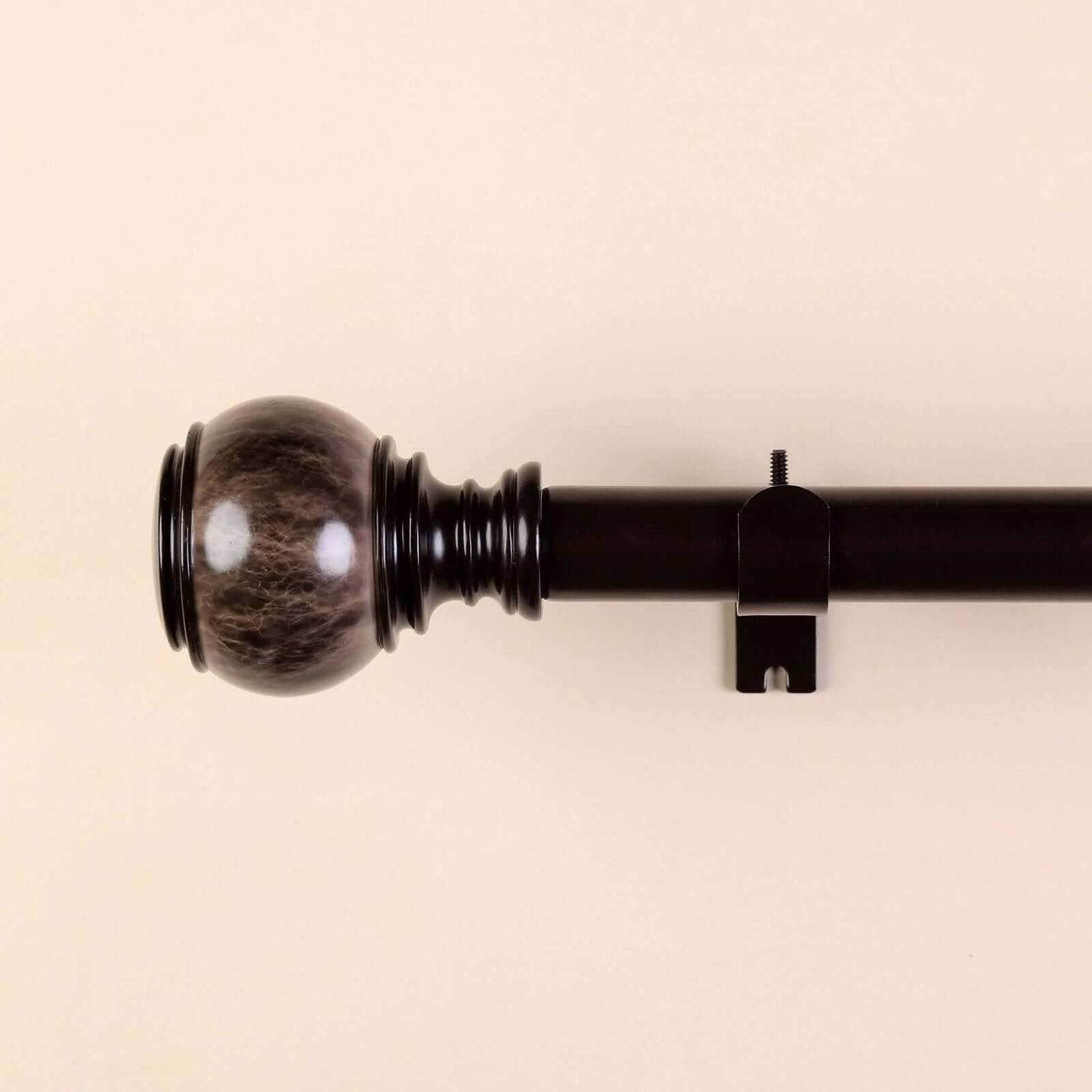 42"-126" Adjustable Curtain Rod Set, Chocolate Brown, Marble Finials